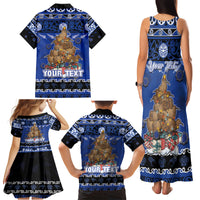 Personalised New Zealand July Christmas Family Matching Tank Maxi Dress and Hawaiian Shirt Maori Kiwi Xmas Tree - Blue