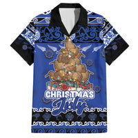 Personalised New Zealand July Christmas Family Matching Tank Maxi Dress and Hawaiian Shirt Maori Kiwi Xmas Tree - Blue