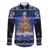 Personalised New Zealand July Christmas Family Matching Tank Maxi Dress and Hawaiian Shirt Maori Kiwi Xmas Tree - Blue