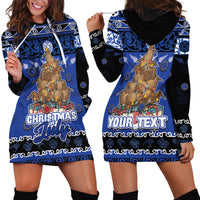 Personalised New Zealand July Christmas Hoodie Dress Maori Kiwi Xmas Tree - Blue LT05 - Polynesian Pride