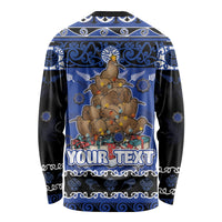 Personalised New Zealand July Christmas Long Sleeve Shirt Maori Kiwi Xmas Tree - Blue