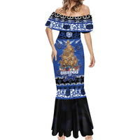 Personalised New Zealand July Christmas Mermaid Dress Maori Kiwi Xmas Tree - Blue LT05 - Polynesian Pride