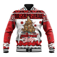 Personalised New Zealand July Christmas Baseball Jacket Maori Kiwi Xmas Tree - White