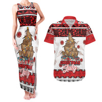 Personalised New Zealand July Christmas Couples Matching Tank Maxi Dress and Hawaiian Shirt Maori Kiwi Xmas Tree - White
