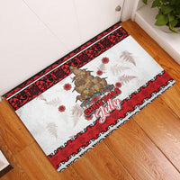 New Zealand July Christmas Rubber Doormat Maori Kiwi Xmas Tree - White