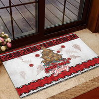 New Zealand July Christmas Rubber Doormat Maori Kiwi Xmas Tree - White
