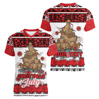 Personalised New Zealand July Christmas Women V-Neck T-Shirt Maori Kiwi Xmas Tree - White