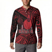 Hawaii King Kamehameha Button Sweatshirt With Hawaiian Ipu Motifs Red Version