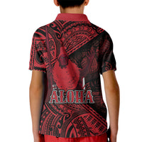Hawaii King Kamehameha Kid Polo Shirt With Hawaiian Ipu Motifs Red Version