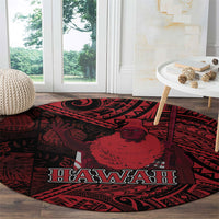Hawaii King Kamehameha Round Carpet With Hawaiian Ipu Motifs Red Version