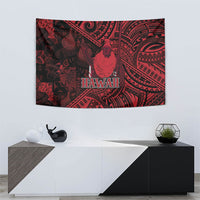 Hawaii King Kamehameha Tapestry With Hawaiian Ipu Motifs Red Version