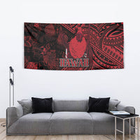 Hawaii King Kamehameha Tapestry With Hawaiian Ipu Motifs Red Version