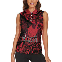 Hawaii King Kamehameha Women Sleeveless Polo Shirt With Hawaiian Ipu Motifs Red Version