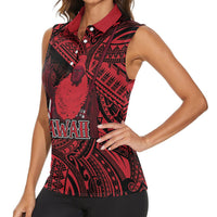 Hawaii King Kamehameha Women Sleeveless Polo Shirt With Hawaiian Ipu Motifs Red Version