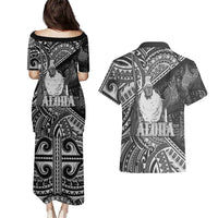 Hawaii King Kamehameha Couples Matching Puletasi and Hawaiian Shirt With Hawaiian Ipu Motifs Black Version