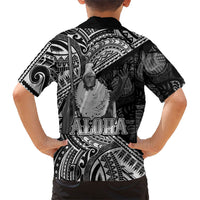 Hawaii King Kamehameha Family Matching Off The Shoulder Long Sleeve Dress and Hawaiian Shirt With Hawaiian Ipu Motifs Black Version LT05 - Polynesian Pride