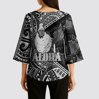 Hawaii King Kamehameha Kimono Sleeve Blouse With Hawaiian Ipu Motifs Black Version