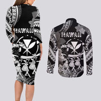 Hawaii Beautiful Hula Dancers Couples Matching Long Sleeve Bodycon Dress and Long Sleeve Button Shirt With Ipu Keke And Pahu Drum