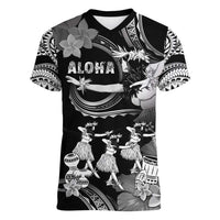 Hawaii Beautiful Hula Dancers Women V-Neck T-Shirt With Ipu Keke And Pahu Drum