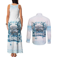 Hawaii Sugar Plantation Couples Matching Tank Maxi Dress and Long Sleeve Button Shirt With Hawaiian Tapa Pattern