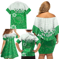 Cook Islands Maori Language Week Family Matching Off Shoulder Short Dress and Hawaiian Shirt Pacific Tapa Pattern