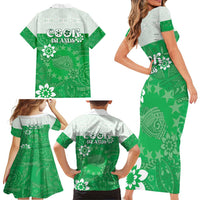 Cook Islands Maori Language Week Family Matching Short Sleeve Bodycon Dress and Hawaiian Shirt Pacific Tapa Pattern