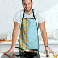 Hawaii Shell Tiare Anthurium Heliconia Lei Apron With Tapa Pattern Baby Blue