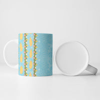 Hawaii Shell Tiare Anthurium Heliconia Lei Ceramic Mug With Tapa Pattern Baby Blue