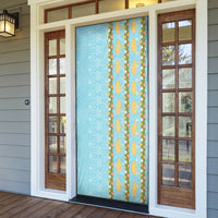 Hawaii Shell Tiare Anthurium Heliconia Lei Door Cover With Tapa Pattern Baby Blue