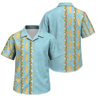 Hawaii Shell Tiare Anthurium Heliconia Lei Family Matching Off The Shoulder Long Sleeve Dress and Hawaiian Shirt With Tapa Pattern Baby Blue LT05 Son's Shirt Blue - Polynesian Pride