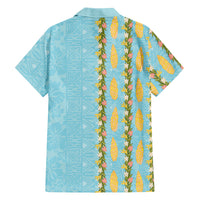 Hawaii Shell Tiare Anthurium Heliconia Lei Hawaiian Shirt With Tapa Pattern Baby Blue LT05 - Polynesian Pride