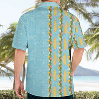 Hawaii Shell Tiare Anthurium Heliconia Lei Hawaiian Shirt With Tapa Pattern Baby Blue LT05 - Polynesian Pride