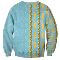 Hawaii Shell Tiare Anthurium Heliconia Lei Sweatshirt With Tapa Pattern Baby Blue