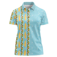 Hawaii Shell Tiare Anthurium Heliconia Lei Women Polo Shirt With Tapa Pattern Baby Blue