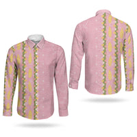 Hawaii Shell Tiare Anthurium Heliconia Lei Couples Matching Short Sleeve Bodycon Dress and Long Sleeve Button Shirt With Tapa Pattern Baby Pink LT05 - Polynesian Pride