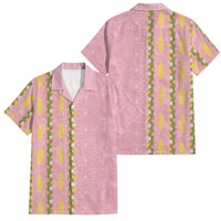 Hawaii Shell Tiare Anthurium Heliconia Lei Family Matching Off The Shoulder Long Sleeve Dress and Hawaiian Shirt With Tapa Pattern Baby Pink LT05 Dad's Shirt - Short Sleeve Pink - Polynesian Pride