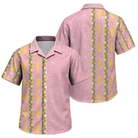 Hawaii Shell Tiare Anthurium Heliconia Lei Family Matching Off The Shoulder Long Sleeve Dress and Hawaiian Shirt With Tapa Pattern Baby Pink LT05 Son's Shirt Pink - Polynesian Pride