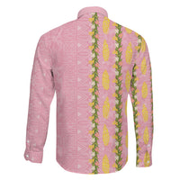 Hawaii Shell Tiare Anthurium Heliconia Lei Family Matching Puletasi and Hawaiian Shirt With Tapa Pattern Baby Pink LT05 Son's Shirt Pink - Polynesian Pride