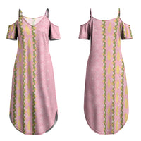 Hawaii Shell Tiare Anthurium Heliconia Lei Family Matching Summer Maxi Dress and Hawaiian Shirt With Tapa Pattern Baby Pink LT05 Mom's Dress Pink - Polynesian Pride