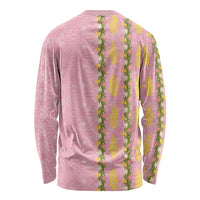 Hawaii Shell Tiare Anthurium Heliconia Lei Long Sleeve Shirt With Tapa Pattern Baby Pink