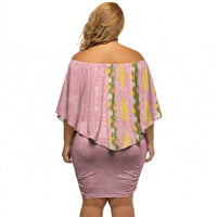 Hawaii Shell Tiare Anthurium Heliconia Lei Off Shoulder Short Dress With Tapa Pattern Baby Pink LT05 - Polynesian Pride