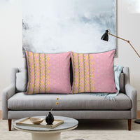 Hawaii Shell Tiare Anthurium Heliconia Lei Pillow Cover With Tapa Pattern Baby Pink