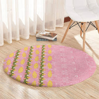 Hawaii Shell Tiare Anthurium Heliconia Lei Round Carpet With Tapa Pattern Baby Pink