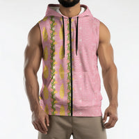 Hawaii Shell Tiare Anthurium Heliconia Lei Sleeveless Zip Hoodie With Tapa Pattern Baby Pink