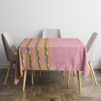 Hawaii Shell Tiare Anthurium Heliconia Lei Tablecloth With Tapa Pattern Baby Pink