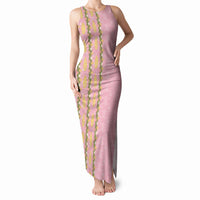Hawaii Shell Tiare Anthurium Heliconia Lei Tank Maxi Dress With Tapa Pattern Baby Pink LT05 Women Pink - Polynesian Pride