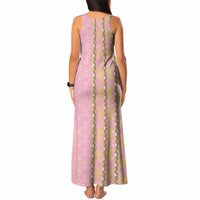 Hawaii Shell Tiare Anthurium Heliconia Lei Tank Maxi Dress With Tapa Pattern Baby Pink LT05 - Polynesian Pride