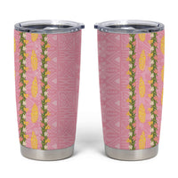 Hawaii Shell Tiare Anthurium Heliconia Lei Tumbler Cup With Tapa Pattern Baby Pink