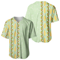 Hawaii Shell Tiare Anthurium Heliconia Lei Baseball Jersey With Tapa Pattern Baby Green
