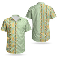 Hawaii Shell Tiare Anthurium Heliconia Lei Couples Matching Off Shoulder Maxi Dress and Hawaiian Shirt With Tapa Pattern Baby Green LT05 - Polynesian Pride